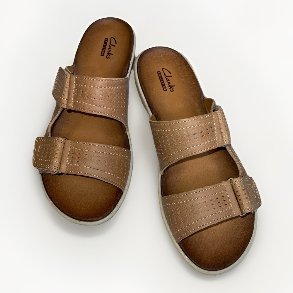 Clarks Collection Slide Sandal Double Strap Leather Taline Pop Size 7 Comfort